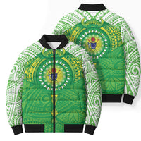 Cook Islands Manta Ray Bomber Puffer Jacket Kuki Airani Tattoo Green Color LT14 - Polynesian Pride