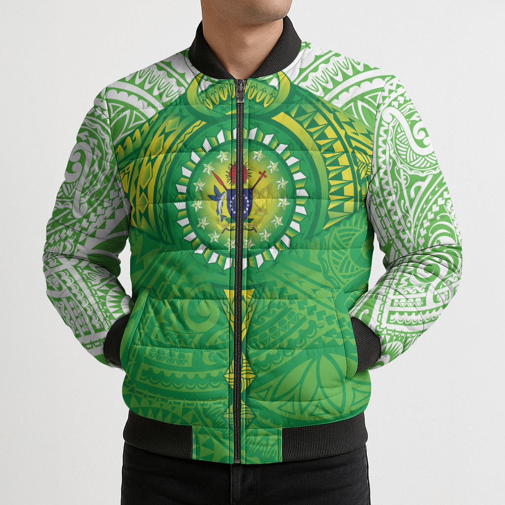 Cook Islands Manta Ray Bomber Puffer Jacket Kuki Airani Tattoo Green Color LT14 - Polynesian Pride