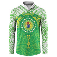 Cook Islands Manta Ray Button Sweatshirt Kuki Airani Tattoo Green Color LT14 Green - Polynesian Pride