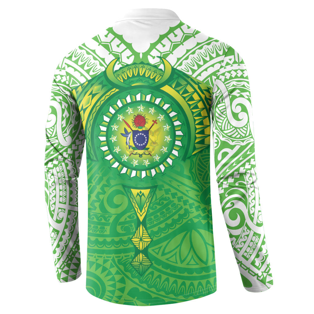 Cook Islands Manta Ray Button Sweatshirt Kuki Airani Tattoo Green Color LT14 - Polynesian Pride