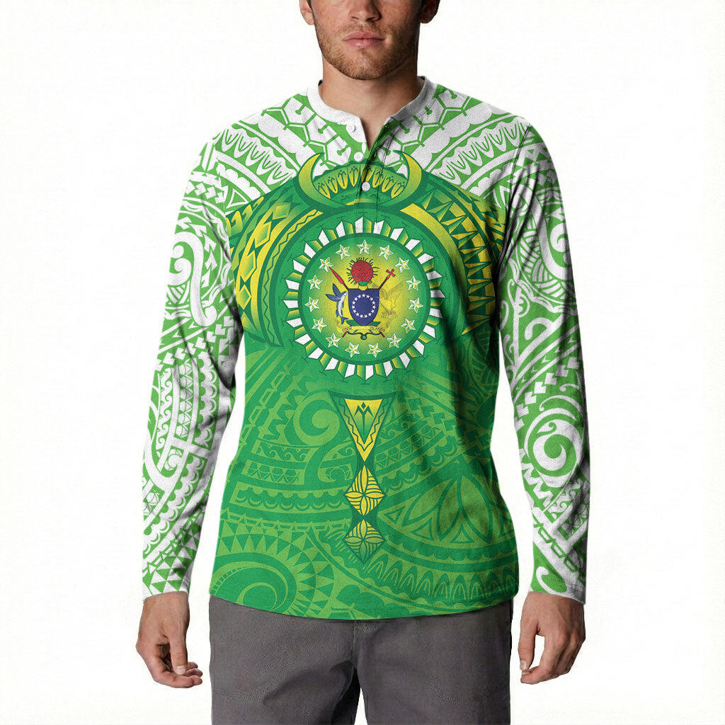 Cook Islands Manta Ray Button Sweatshirt Kuki Airani Tattoo Green Color LT14 - Polynesian Pride