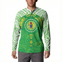 Cook Islands Manta Ray Button Sweatshirt Kuki Airani Tattoo Green Color LT14 - Polynesian Pride