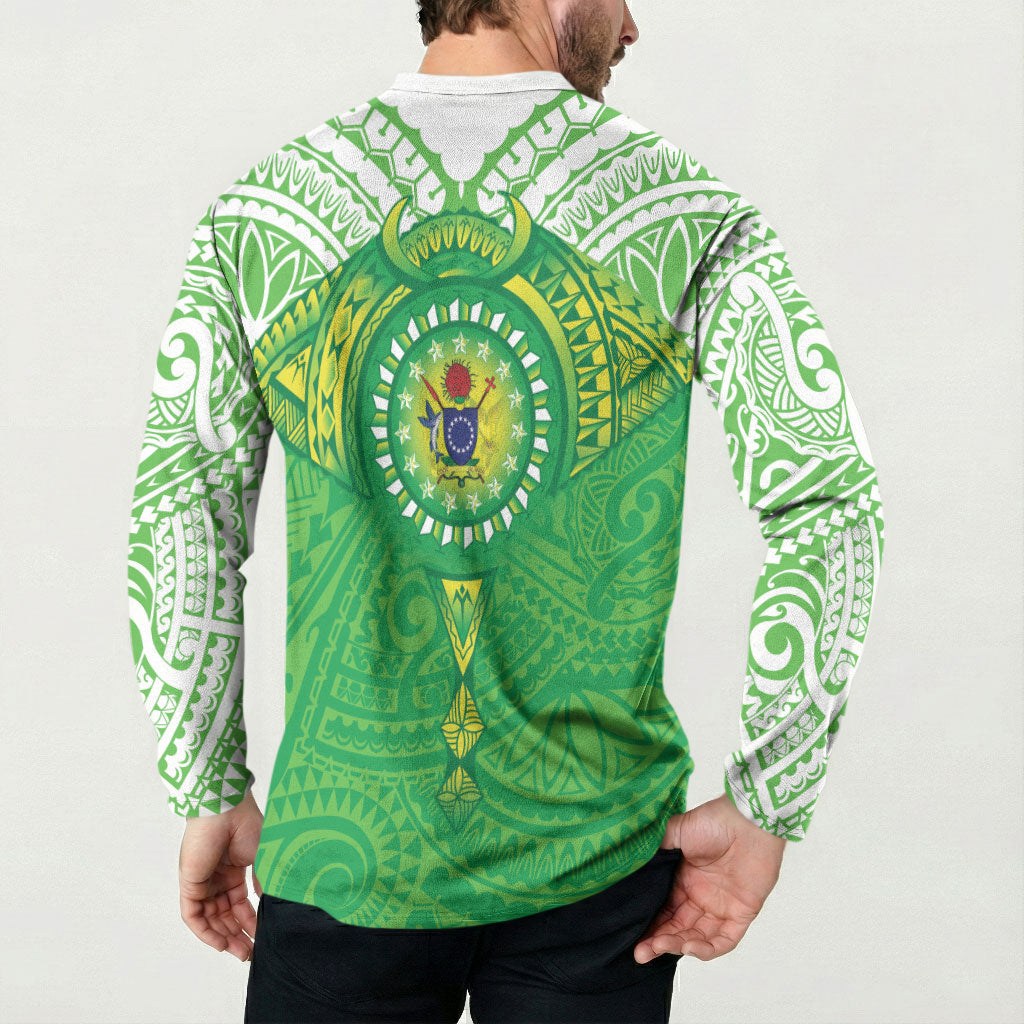 Cook Islands Manta Ray Button Sweatshirt Kuki Airani Tattoo Green Color LT14 - Polynesian Pride