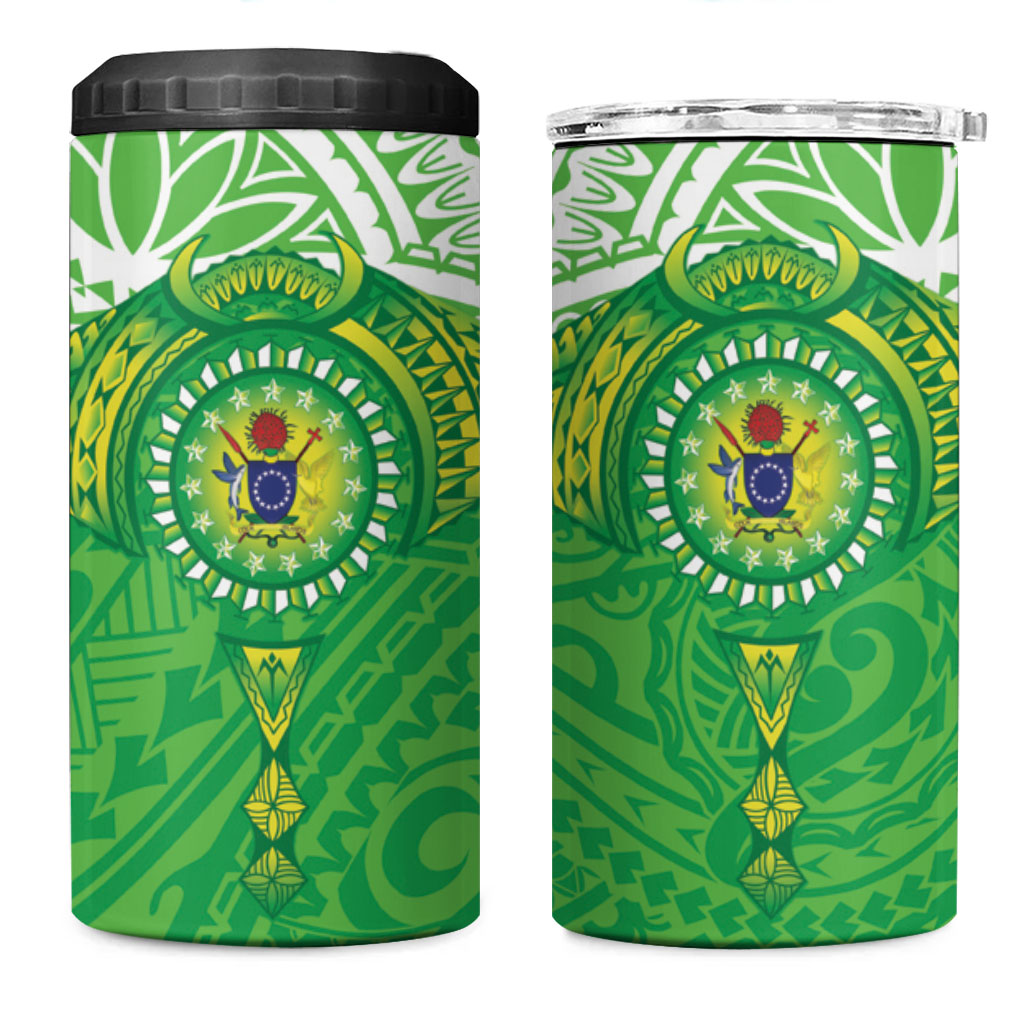 Cook Islands Manta Ray 4 in 1 Can Cooler Tumbler Kuki Airani Tattoo Green Color LT14 One Size: 16 oz Green - Polynesian Pride