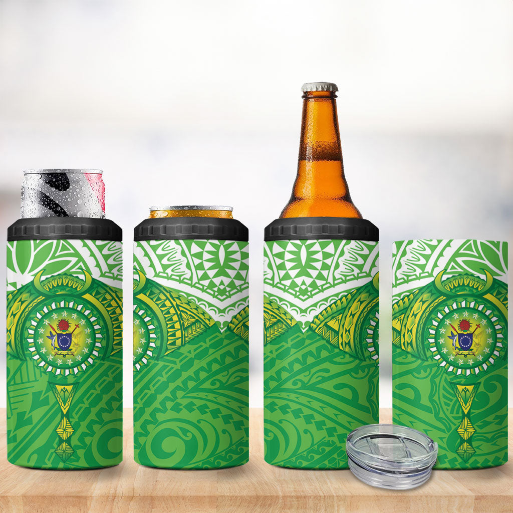 Cook Islands Manta Ray 4 in 1 Can Cooler Tumbler Kuki Airani Tattoo Green Color LT14 - Polynesian Pride