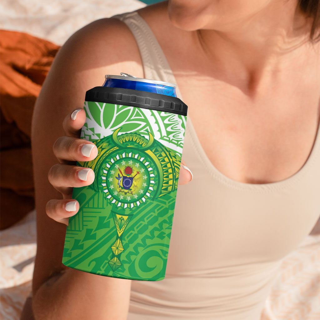 Cook Islands Manta Ray 4 in 1 Can Cooler Tumbler Kuki Airani Tattoo Green Color LT14 - Polynesian Pride