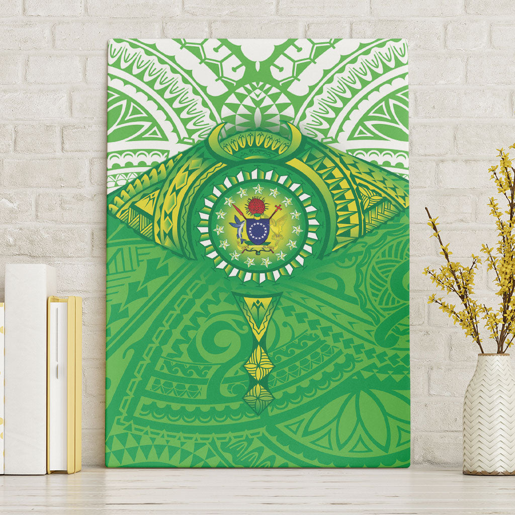 Cook Islands Manta Ray Canvas Wall Art Kuki Airani Tattoo Green Color LT14 Without Frame Green - Polynesian Pride
