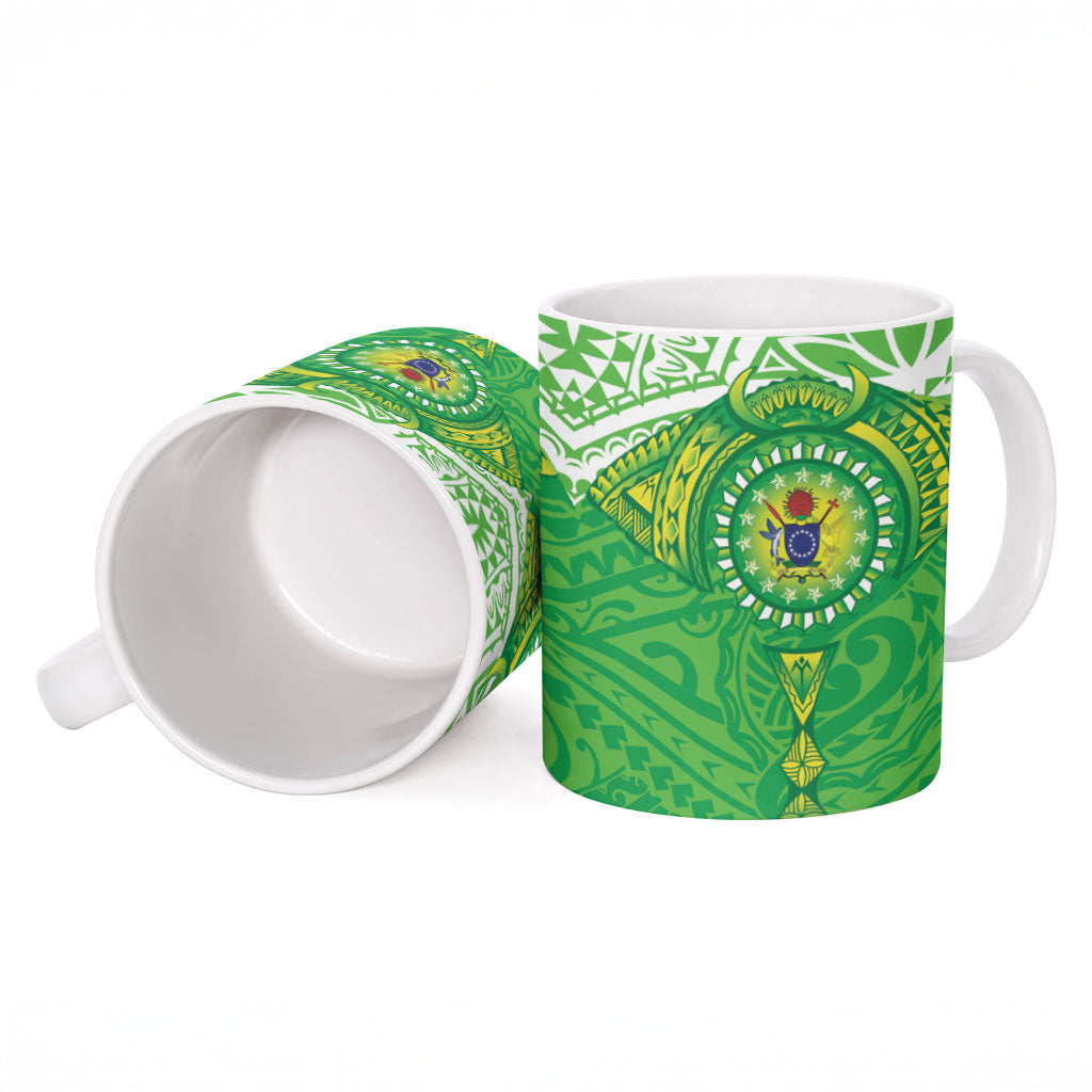Cook Islands Manta Ray Ceramic Mug Kuki Airani Tattoo Green Color LT14 - Polynesian Pride