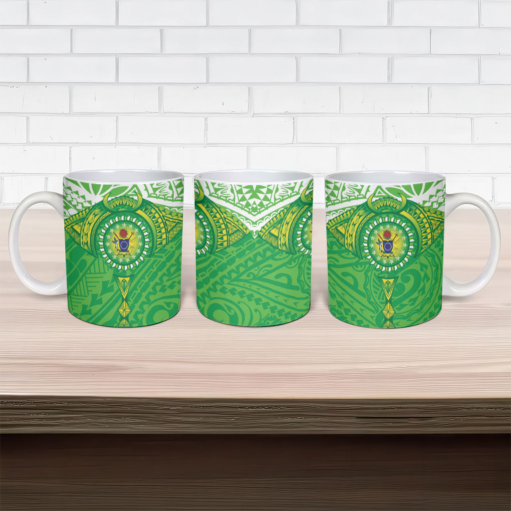 Cook Islands Manta Ray Ceramic Mug Kuki Airani Tattoo Green Color LT14 - Polynesian Pride