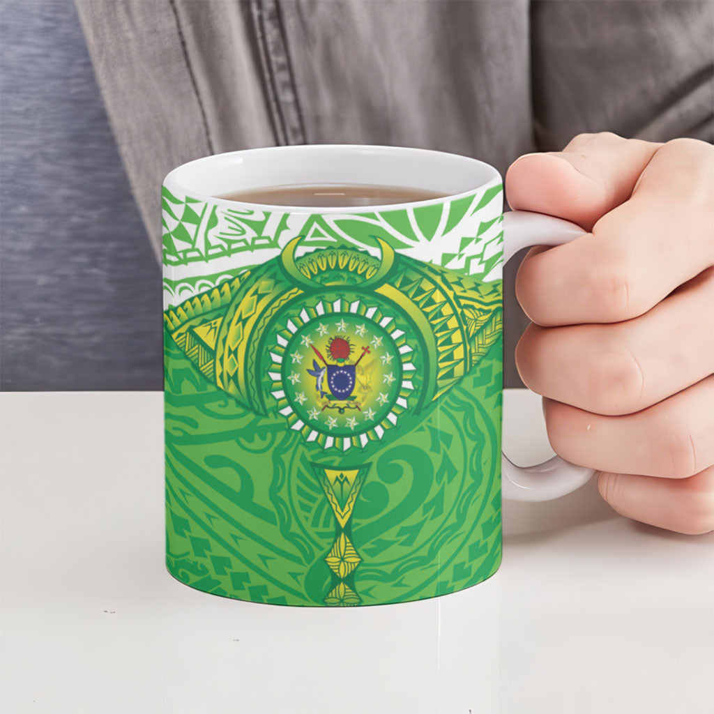 Cook Islands Manta Ray Ceramic Mug Kuki Airani Tattoo Green Color LT14 - Polynesian Pride