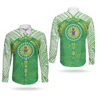 Cook Islands Manta Ray Couples Matching Mermaid Dress and Long Sleeve Button Shirt Kuki Airani Tattoo Green Color LT14 - Polynesian Pride