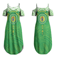 Cook Islands Manta Ray Couples Matching Summer Maxi Dress and Hawaiian Shirt Kuki Airani Tattoo Green Color LT14 - Polynesian Pride