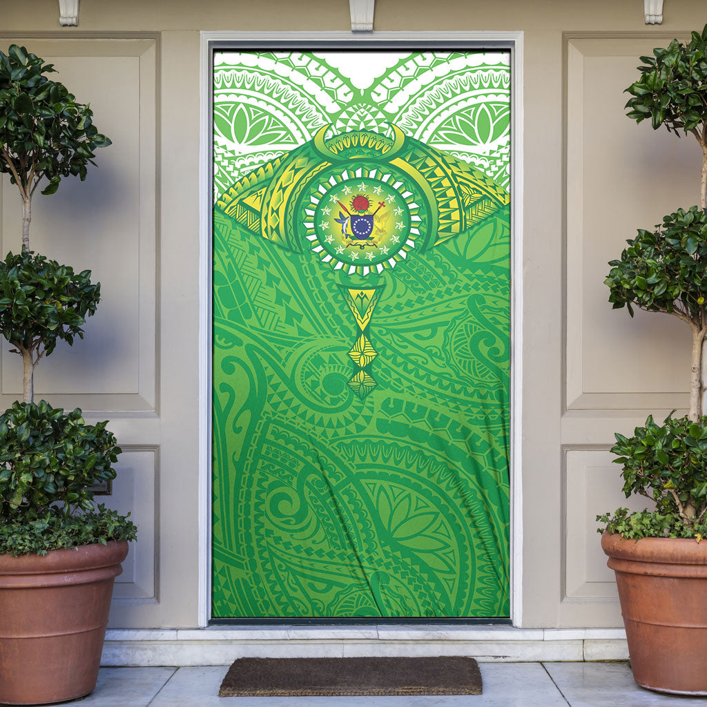 Cook Islands Manta Ray Door Cover Kuki Airani Tattoo Green Color
