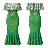 Cook Islands Manta Ray Family Matching Mermaid Dress and Hawaiian Shirt Kuki Airani Tattoo Green Color LT14 Mom's Dress Green - Polynesian Pride