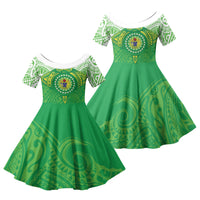 Cook Islands Manta Ray Family Matching Mermaid Dress and Hawaiian Shirt Kuki Airani Tattoo Green Color LT14 Daughter's Dress Green - Polynesian Pride