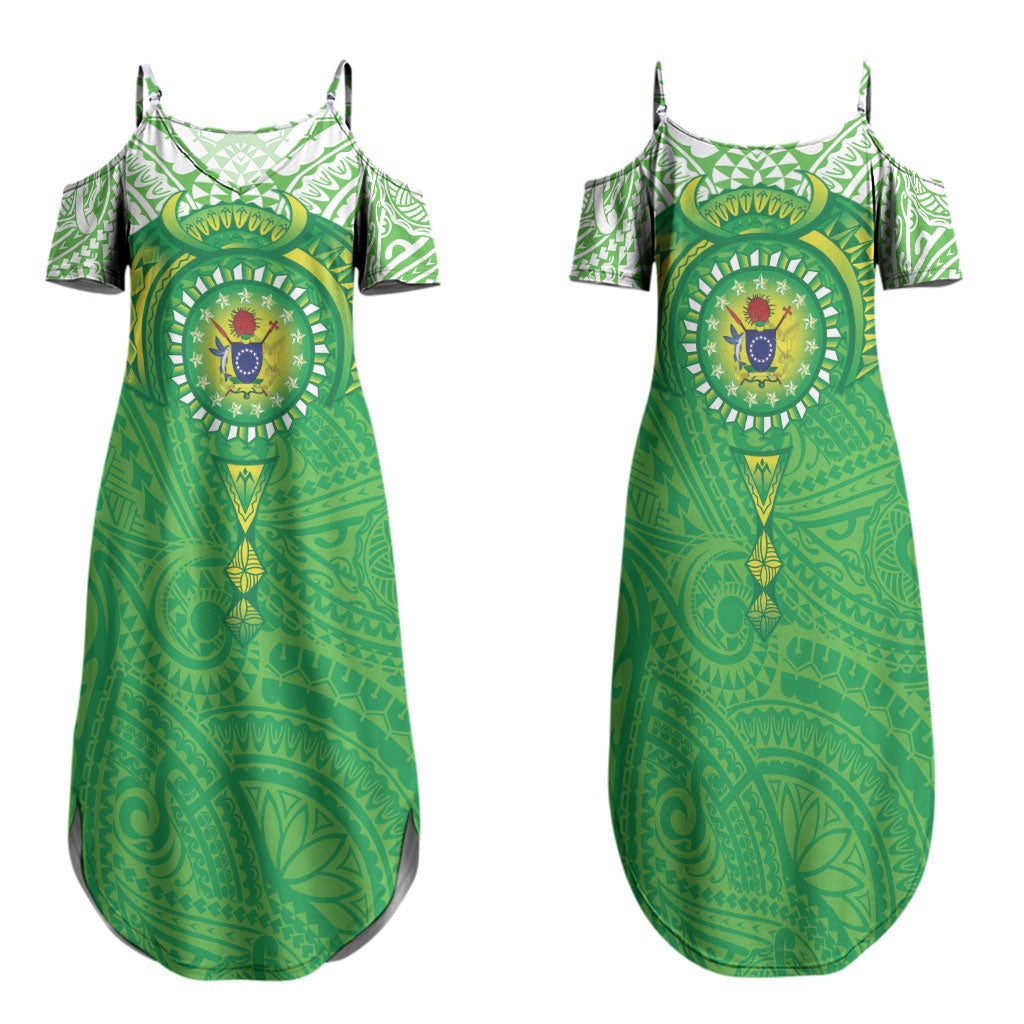 Cook Islands Manta Ray Family Matching Summer Maxi Dress and Hawaiian Shirt Kuki Airani Tattoo Green Color LT14 Mom's Dress Green - Polynesian Pride