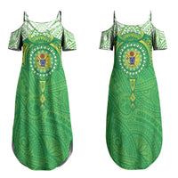 Cook Islands Manta Ray Family Matching Summer Maxi Dress and Hawaiian Shirt Kuki Airani Tattoo Green Color LT14 Mom's Dress Green - Polynesian Pride