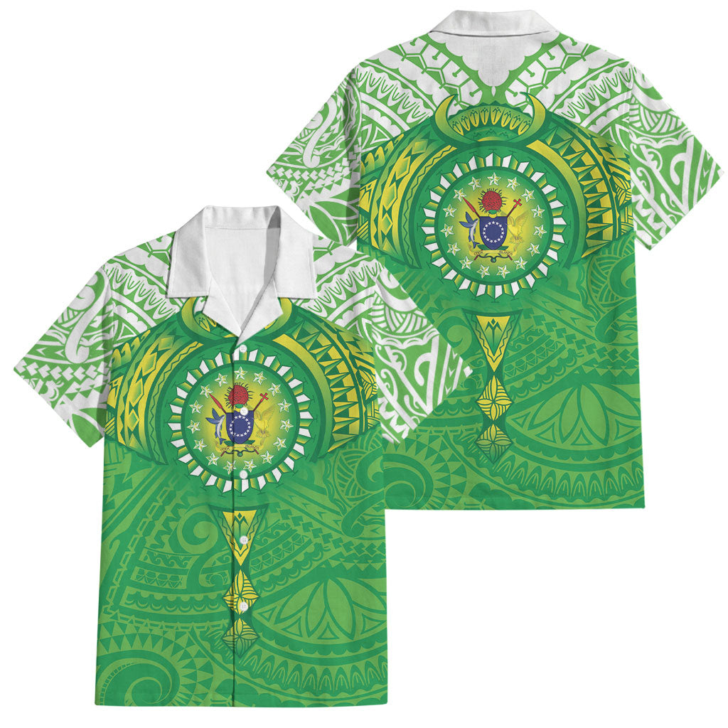Cook Islands Manta Ray Family Matching Summer Maxi Dress and Hawaiian Shirt Kuki Airani Tattoo Green Color LT14 Dad's Shirt - Short Sleeve Green - Polynesian Pride