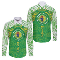 Cook Islands Manta Ray Family Matching Summer Maxi Dress and Hawaiian Shirt Kuki Airani Tattoo Green Color LT14 Dad's Shirt - Long Sleeve Green - Polynesian Pride