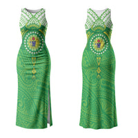 Cook Islands Manta Ray Family Matching Tank Maxi Dress and Hawaiian Shirt Kuki Airani Tattoo Green Color LT14 Mom's Dress Green - Polynesian Pride