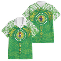 Cook Islands Manta Ray Family Matching Tank Maxi Dress and Hawaiian Shirt Kuki Airani Tattoo Green Color LT14 Dad's Shirt - Short Sleeve Green - Polynesian Pride