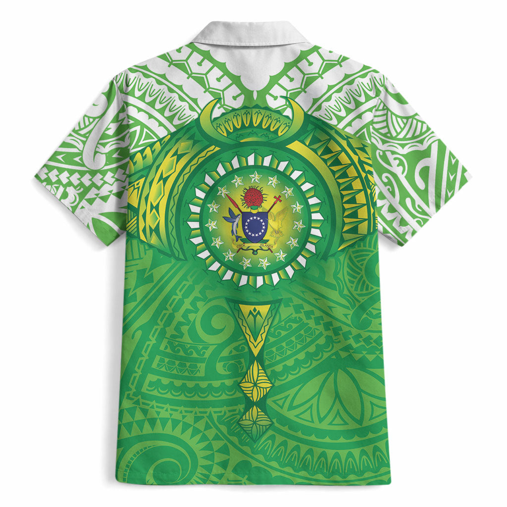 Cook Islands Manta Ray Hawaiian Shirt Kuki Airani Tattoo Green Color LT14 - Polynesian Pride