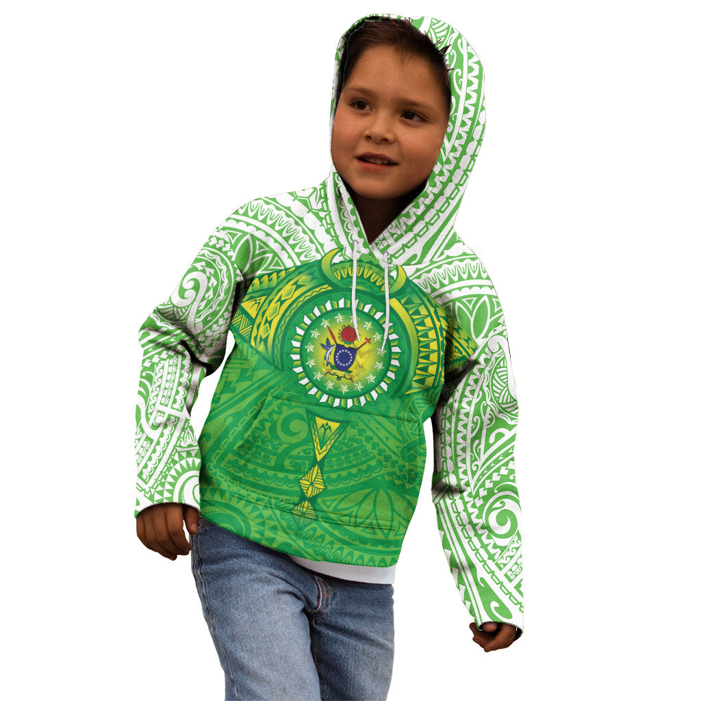 Cook Islands Manta Ray Kid Hoodie Kuki Airani Tattoo Green Color LT14 - Polynesian Pride