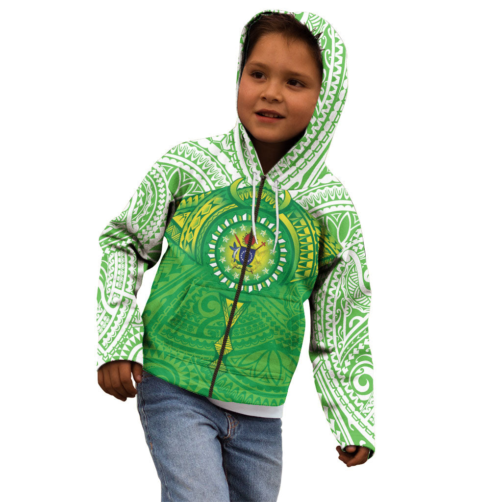 Cook Islands Manta Ray Kid Hoodie Kuki Airani Tattoo Green Color LT14 - Polynesian Pride