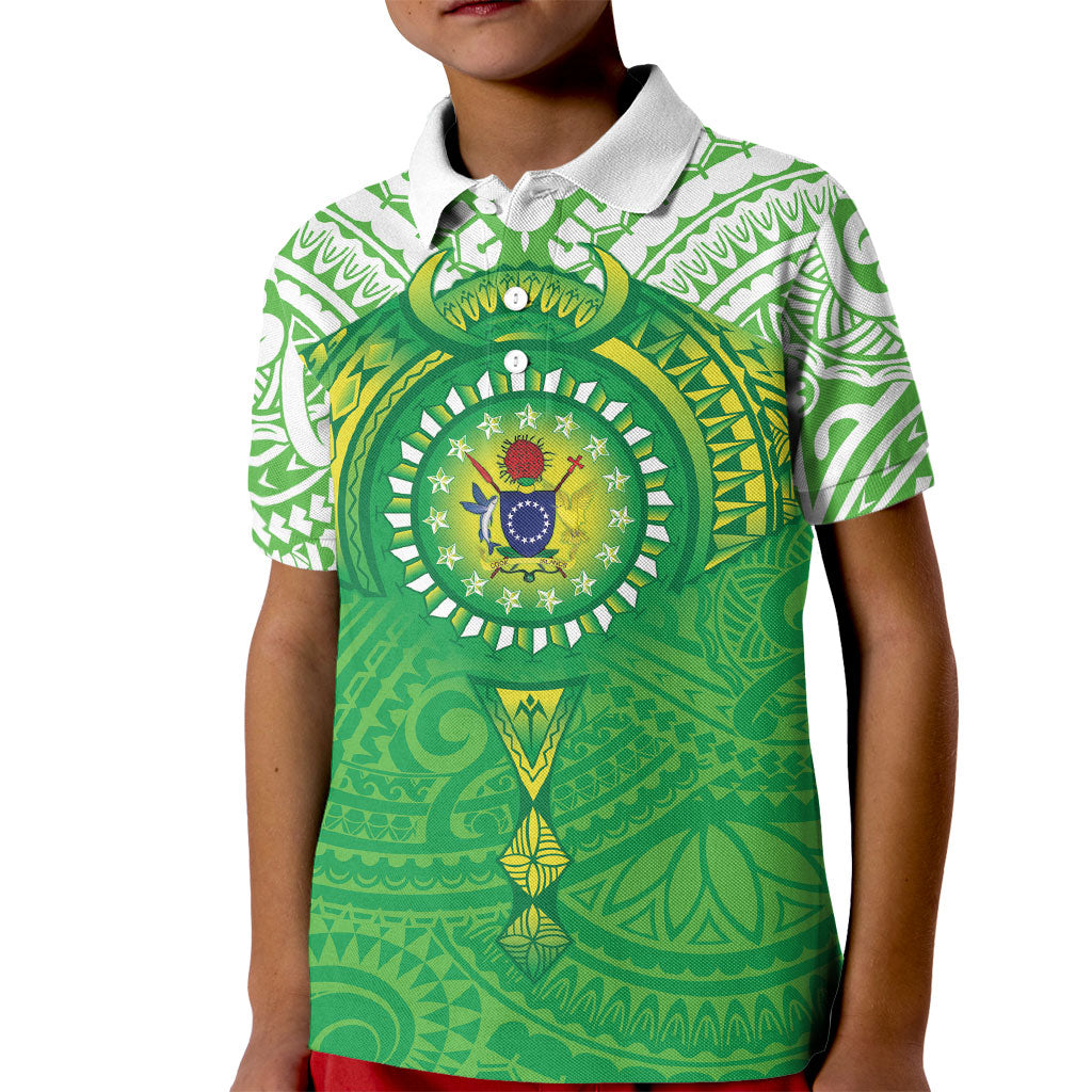 Cook Islands Manta Ray Kid Polo Shirt Kuki Airani Tattoo Green Color LT14 Kid Green - Polynesian Pride
