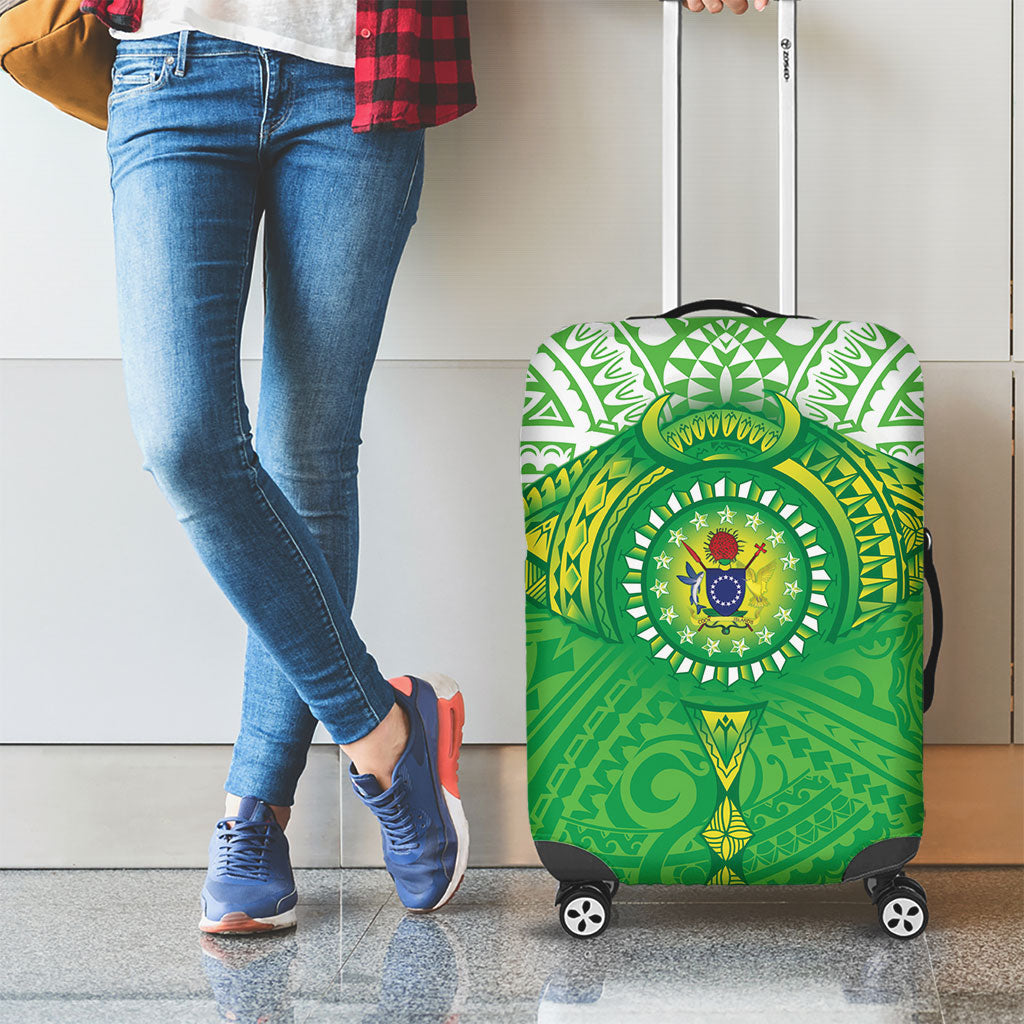 Cook Islands Manta Ray Luggage Cover Kuki Airani Tattoo Green Color LT14 - Polynesian Pride