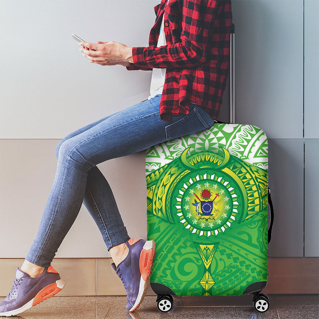 Cook Islands Manta Ray Luggage Cover Kuki Airani Tattoo Green Color LT14 - Polynesian Pride