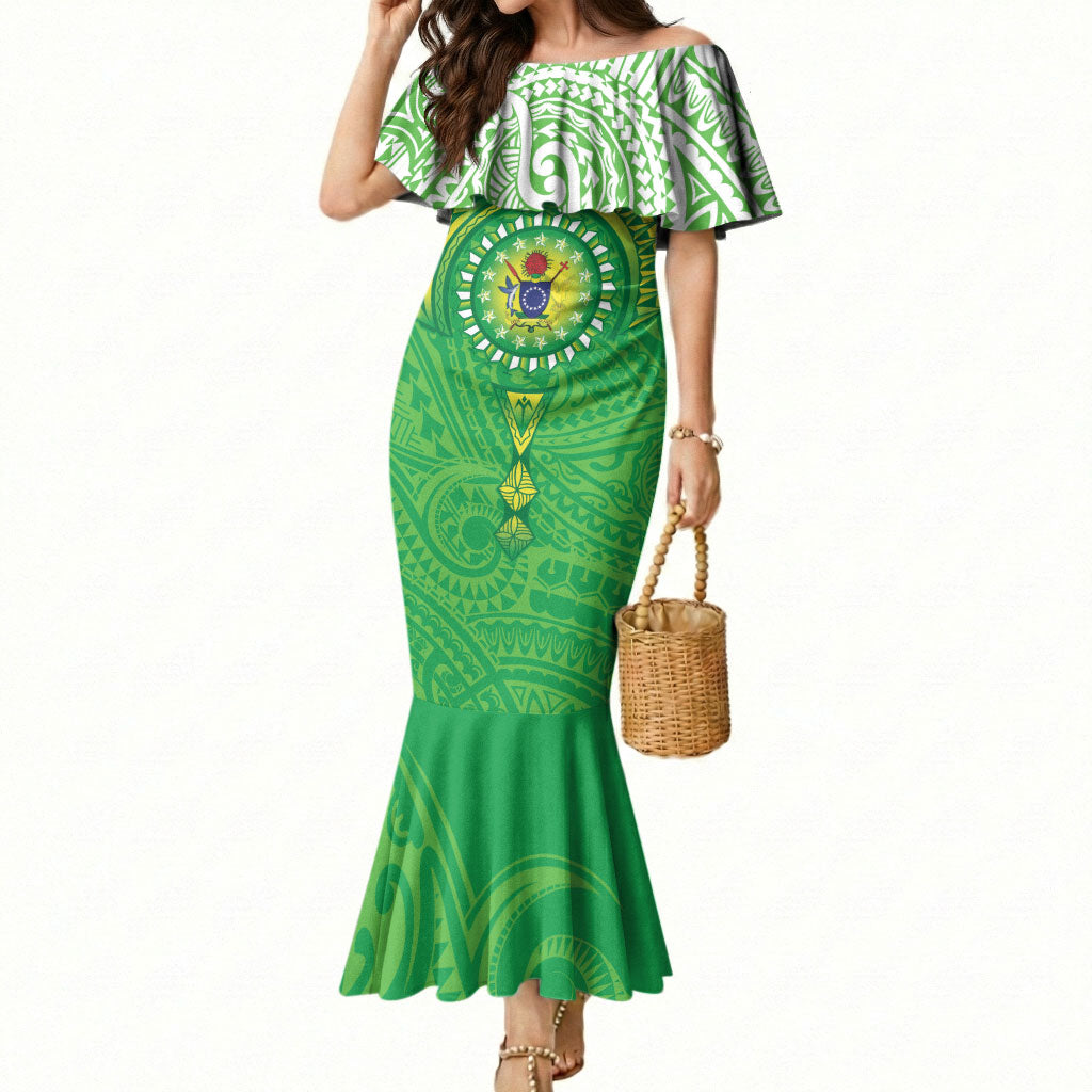 Cook Islands Manta Ray Mermaid Dress Kuki Airani Tattoo Green Color LT14 Women Green - Polynesian Pride