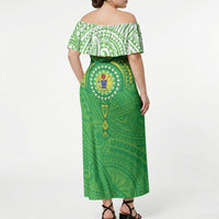Cook Islands Manta Ray Off Shoulder Maxi Dress Kuki Airani Tattoo Green Color LT14 - Polynesian Pride