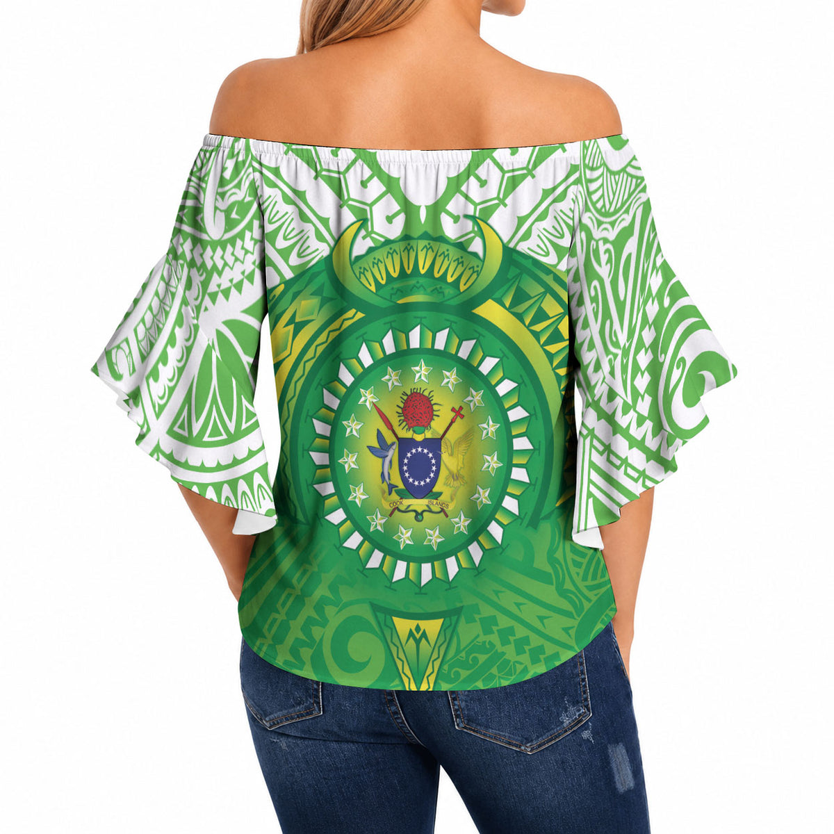 Cook Islands Manta Ray Off Shoulder Wrap Waist Top Kuki Airani Tattoo Green Color LT14 - Polynesian Pride
