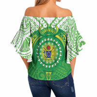 Cook Islands Manta Ray Off Shoulder Wrap Waist Top Kuki Airani Tattoo Green Color LT14 - Polynesian Pride