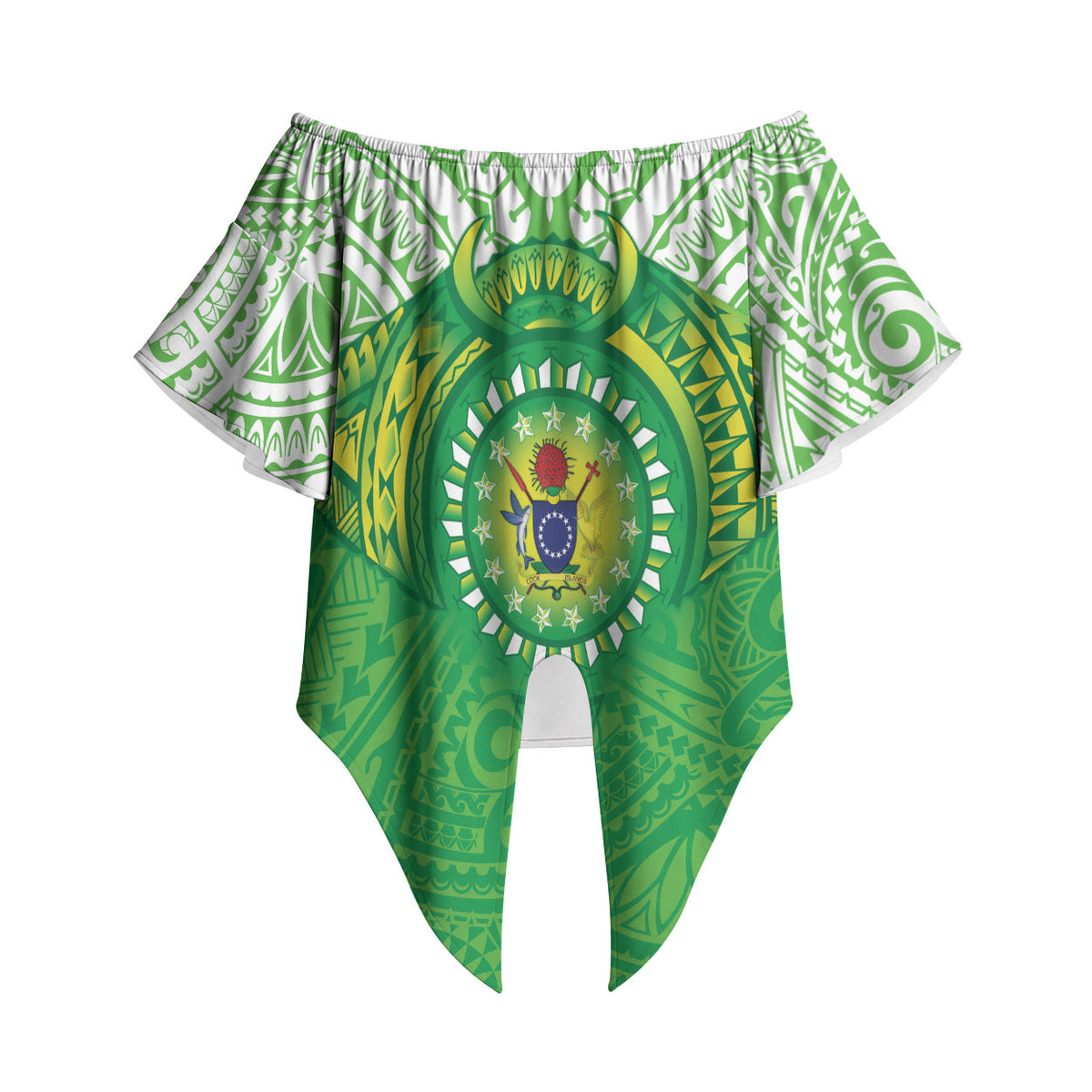 Cook Islands Manta Ray Off Shoulder Wrap Waist Top Kuki Airani Tattoo Green Color LT14 - Polynesian Pride