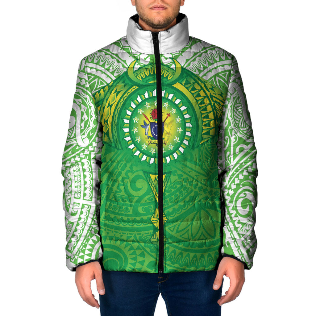 Cook Islands Manta Ray Padded Jacket Kuki Airani Tattoo Green Color LT14 Men Green - Polynesian Pride