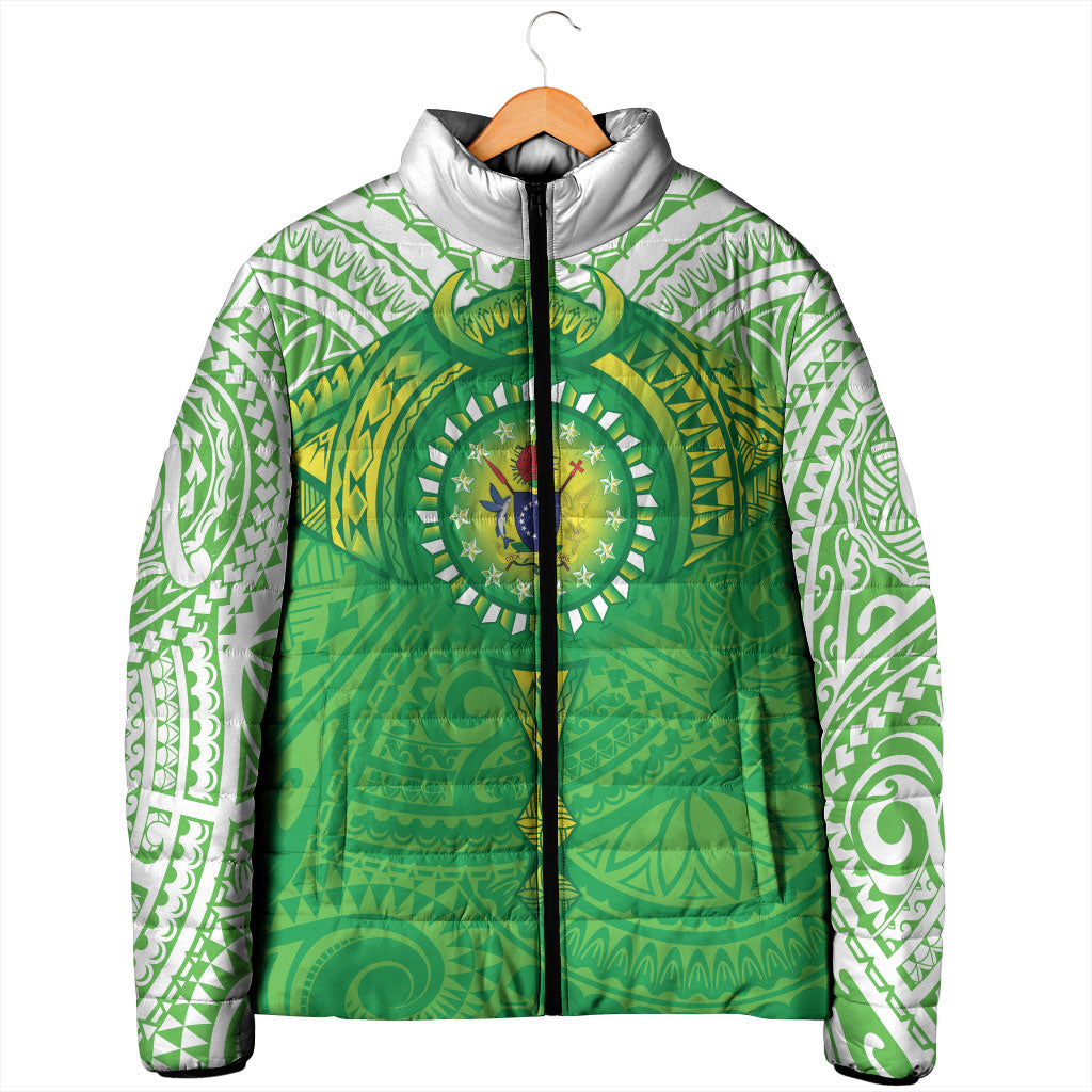 Cook Islands Manta Ray Padded Jacket Kuki Airani Tattoo Green Color LT14 - Polynesian Pride