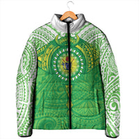 Cook Islands Manta Ray Padded Jacket Kuki Airani Tattoo Green Color LT14 - Polynesian Pride