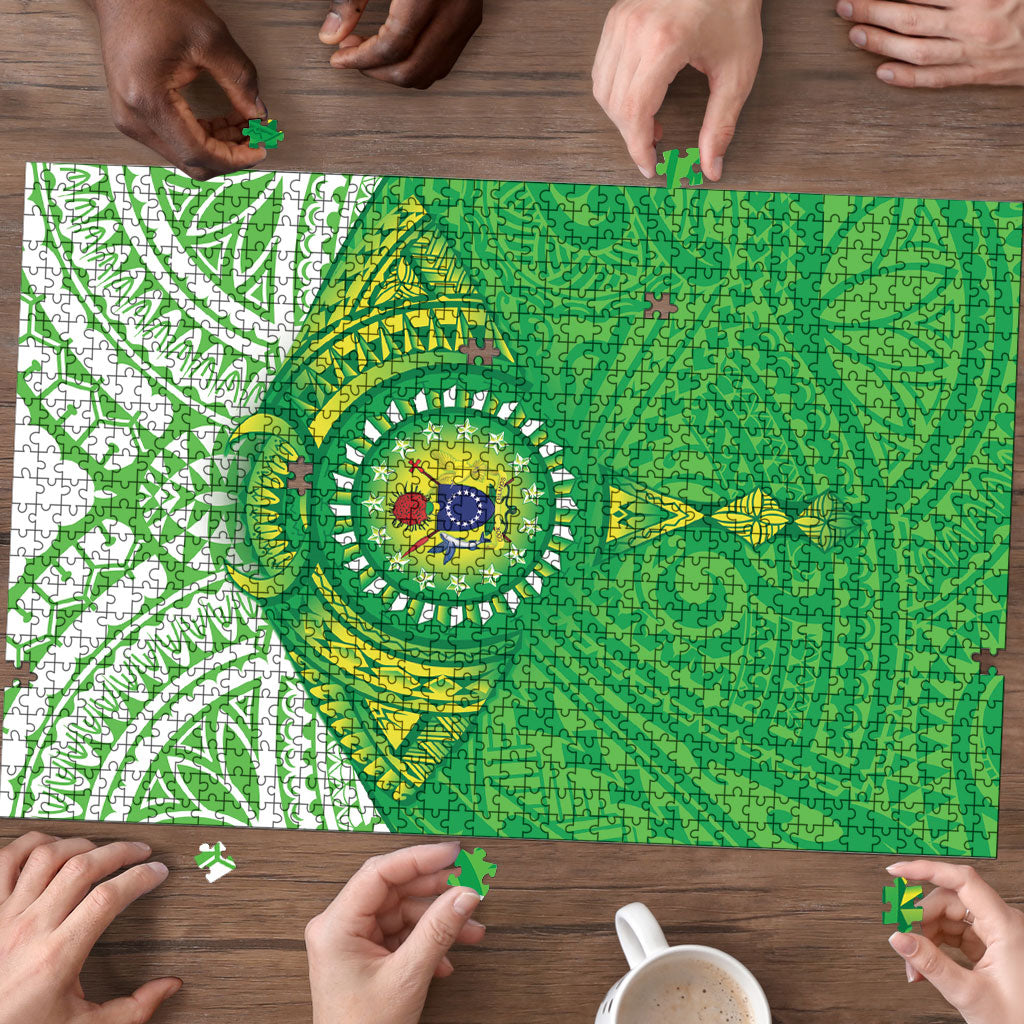 Cook Islands Manta Ray Puzzle Kuki Airani Tattoo Green Color LT14 - Polynesian Pride