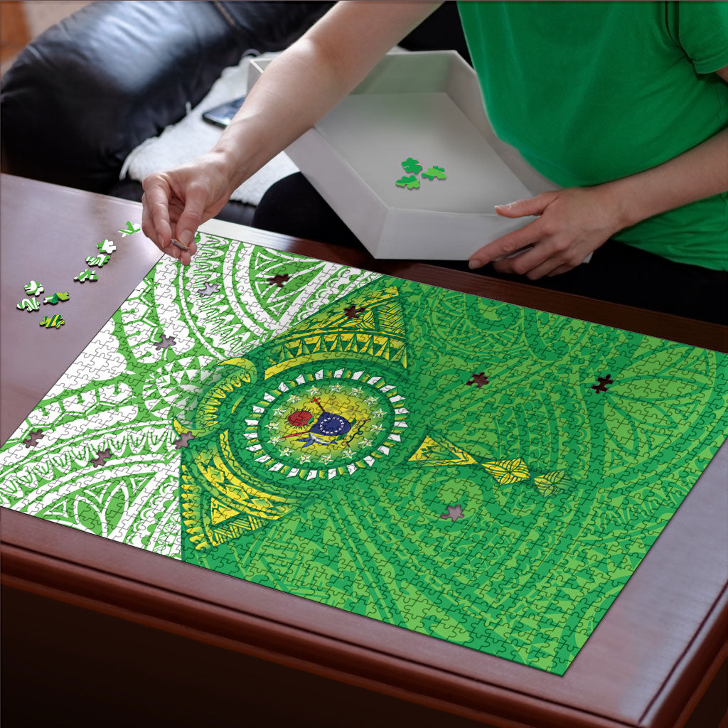 Cook Islands Manta Ray Puzzle Kuki Airani Tattoo Green Color LT14 - Polynesian Pride