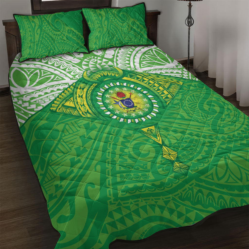 Cook Islands Manta Ray Quilt Bed Set Kuki Airani Tattoo Green Color LT14 Green - Polynesian Pride