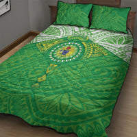 Cook Islands Manta Ray Quilt Bed Set Kuki Airani Tattoo Green Color LT14 - Polynesian Pride