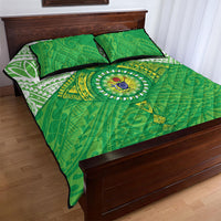Cook Islands Manta Ray Quilt Bed Set Kuki Airani Tattoo Green Color LT14 - Polynesian Pride