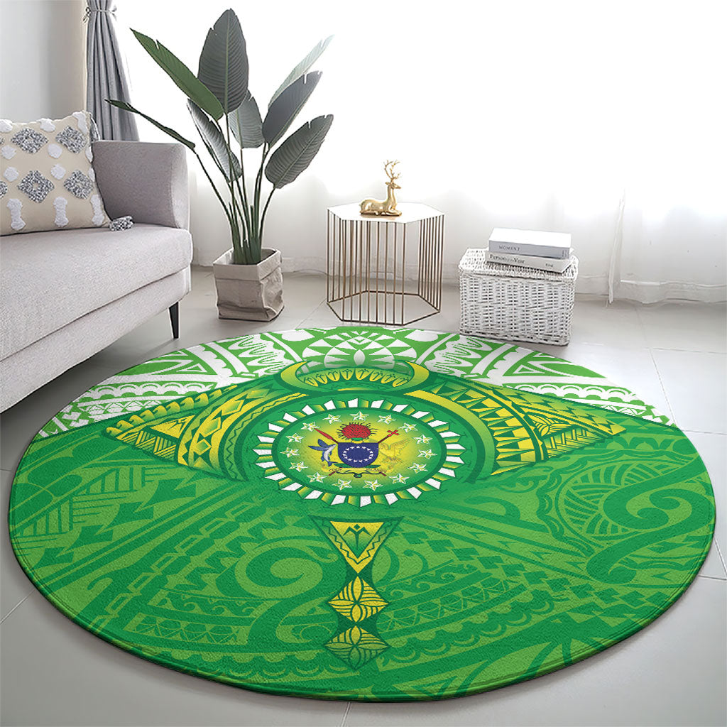 Cook Islands Manta Ray Round Carpet Kuki Airani Tattoo Green Color LT14 - Polynesian Pride