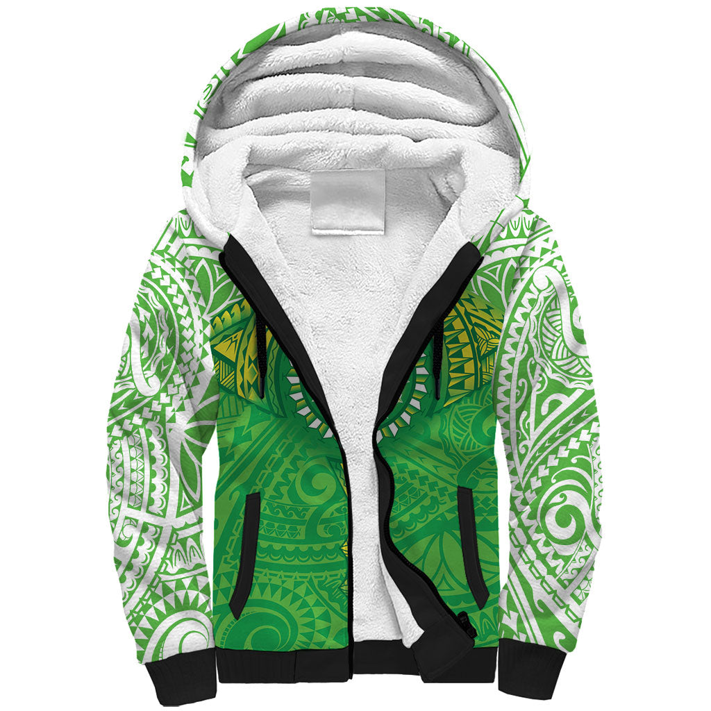 Cook Islands Manta Ray Sherpa Hoodie Kuki Airani Tattoo Green Color LT14 Unisex Green - Polynesian Pride