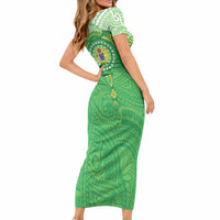 Cook Islands Manta Ray Short Sleeve Bodycon Dress Kuki Airani Tattoo Green Color LT14 - Polynesian Pride