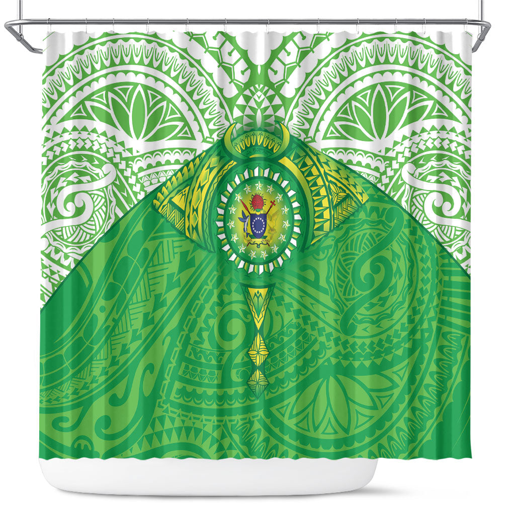 Cook Islands Manta Ray Shower Curtain Kuki Airani Tattoo Green Color LT14 Green - Polynesian Pride