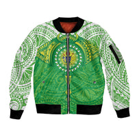 Cook Islands Manta Ray Sleeve Zip Bomber Jacket Kuki Airani Tattoo Green Color LT14 Unisex Green - Polynesian Pride