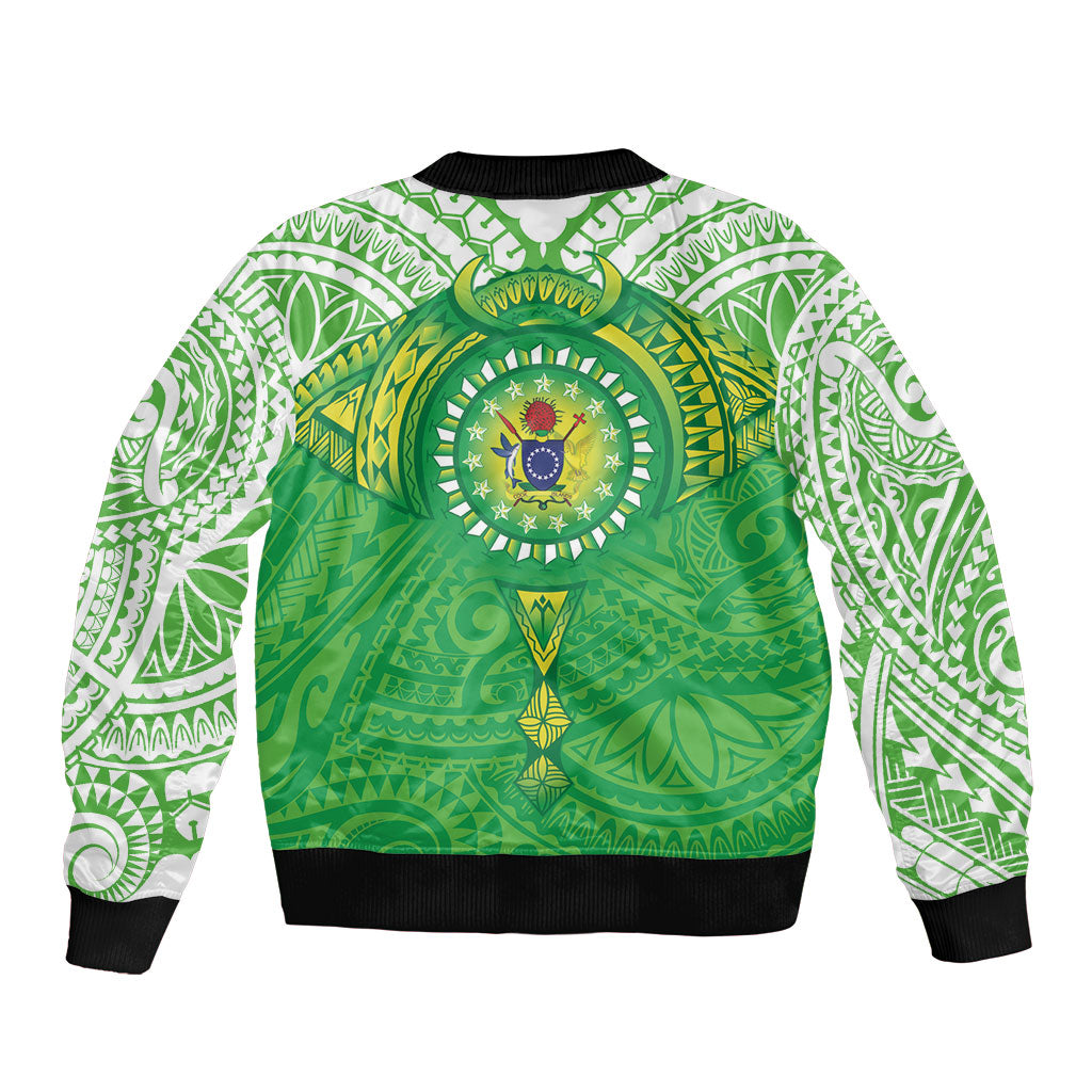 Cook Islands Manta Ray Sleeve Zip Bomber Jacket Kuki Airani Tattoo Green Color LT14 - Polynesian Pride